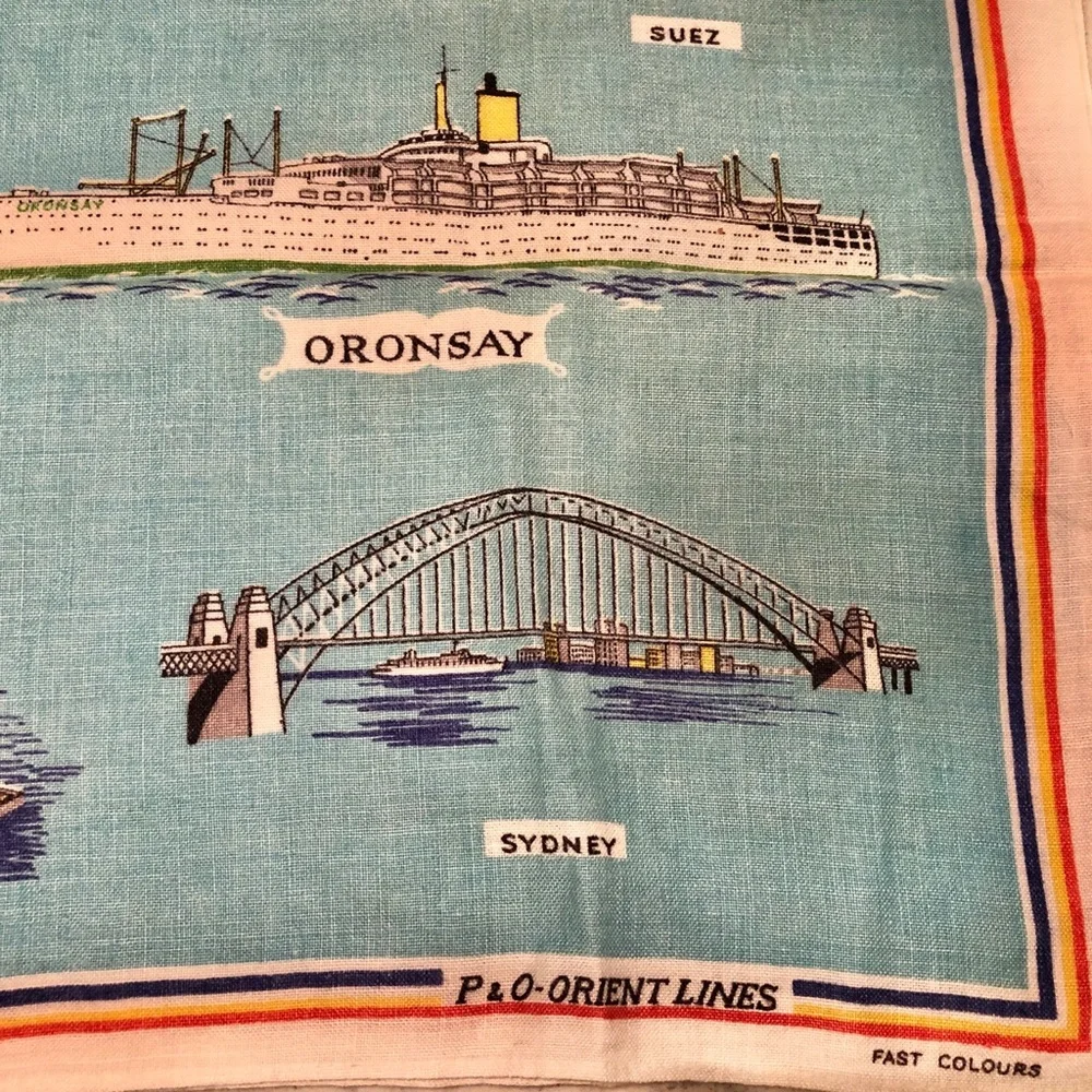 Vintage ULSTER Pacific Orient Ship Boat Ocean Liner Travel 60s Irish Linen Towel